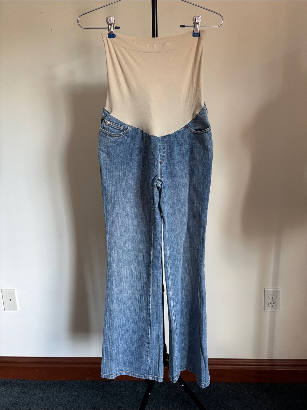 Motherhood Maternity Light Blue Denim Boot Cut Jeans with Cream Belly Panel